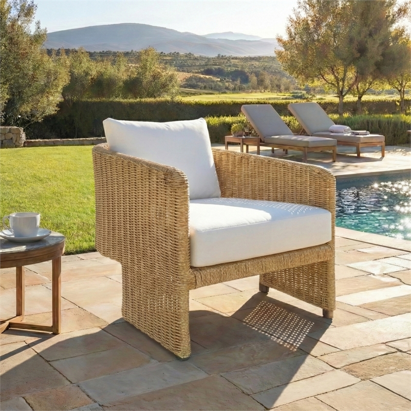 Safavieh Donya Wicler Aluminum Patio Chair in Natural / Beige