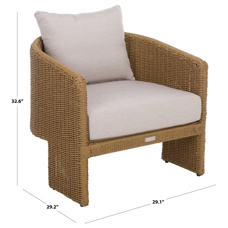 Safavieh Donya Wicler Aluminum Patio Chair in Natural / Beige