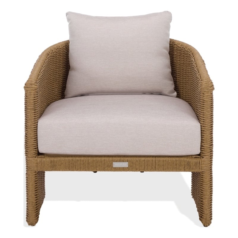 Safavieh Donya Wicler Aluminum Patio Chair in Natural / Beige