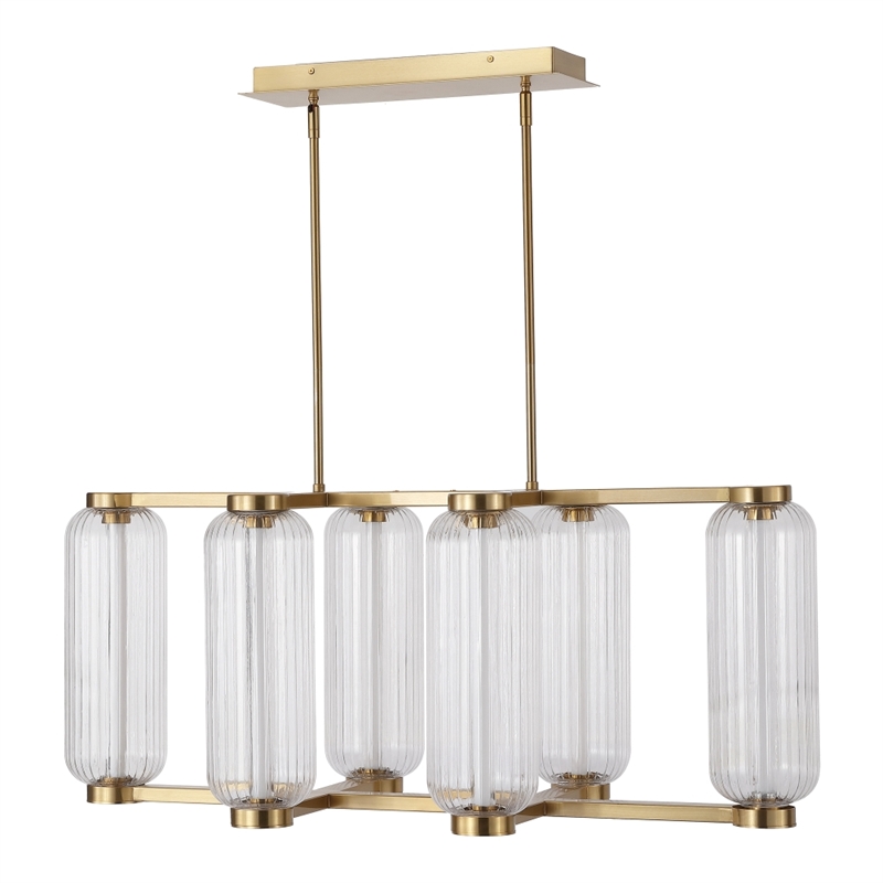 Safavieh Cyndy Rectangular Glass Chandelier in Gold / Clear