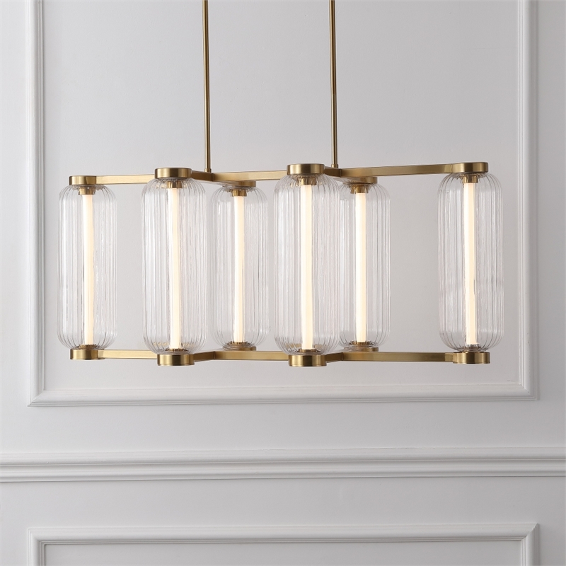 Safavieh Cyndy Rectangular Glass Chandelier in Gold / Clear