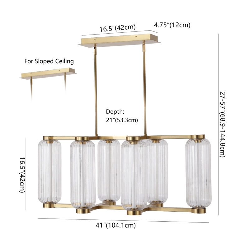 Safavieh Cyndy Rectangular Glass Chandelier in Gold / Clear