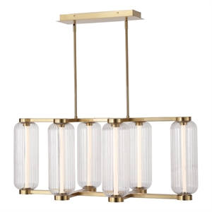 Safavieh Cyndy Rectangular Glass Chandelier in Gold / Clear