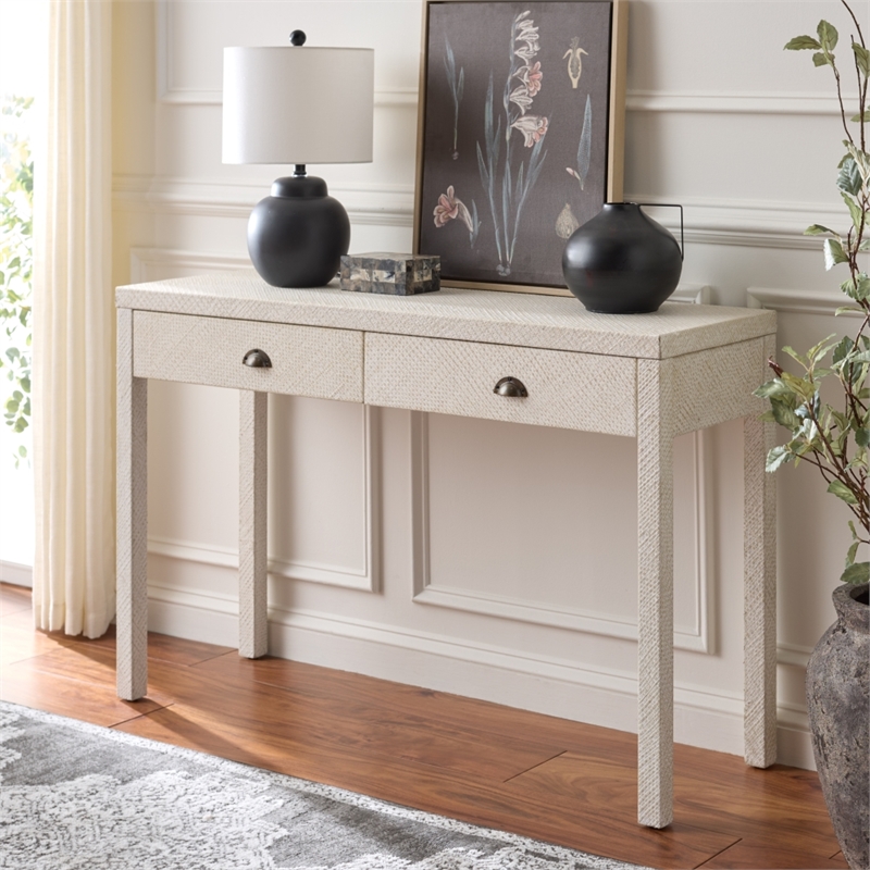 Safavieh Apis 2 Drawer Wood Console Table in White