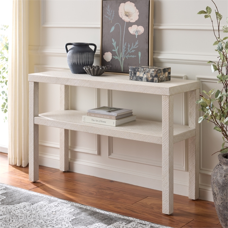 Safavieh Apis Large 2 Shelf Wood Console Table in White