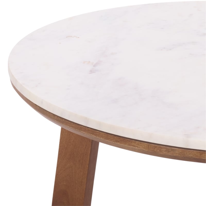 Safavieh Arkady Round Marble and Wood Coffee Table in White / Brown