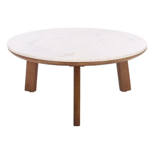 Safavieh Arkady Round Marble and Wood Coffee Table in White / Brown