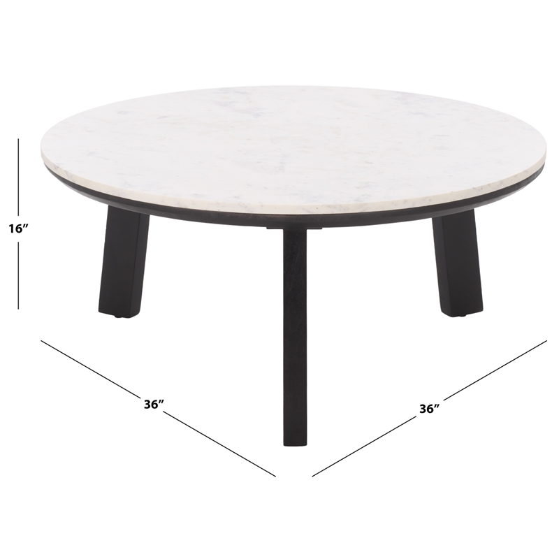 Safavieh Arkady Round Marble  and Wood Coffee Table in White / Black