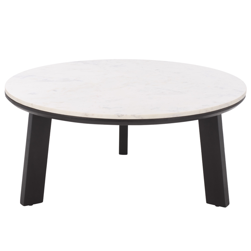 Safavieh Arkady Round Marble  and Wood Coffee Table in White / Black