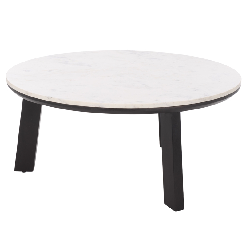 Safavieh Arkady Round Marble  and Wood Coffee Table in White / Black