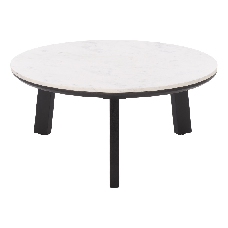 Safavieh Arkady Round Marble  and Wood Coffee Table in White / Black