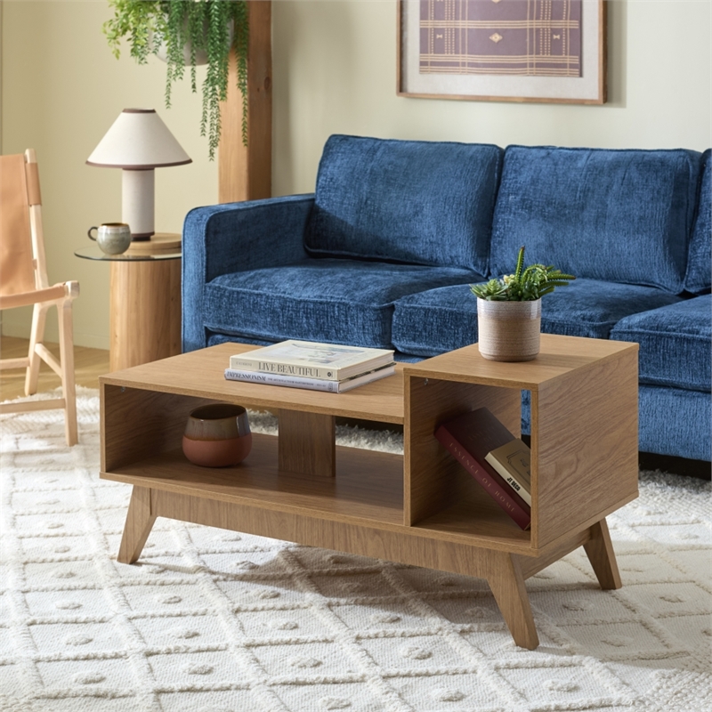 Safavieh Demora Asymmetrical Open Shelf Wood Coffee Table in Oak