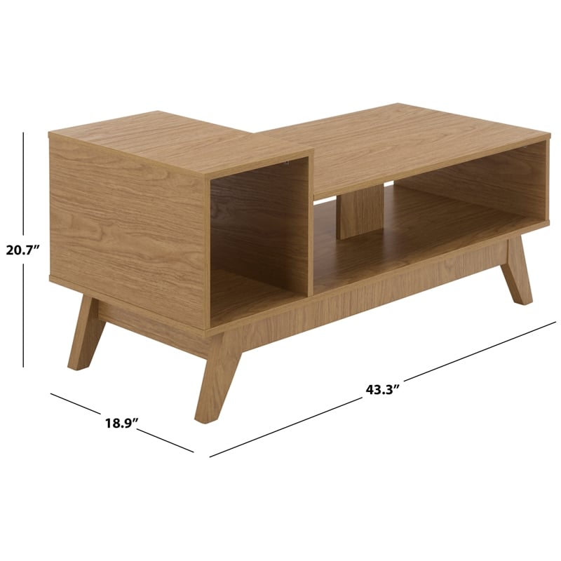 Safavieh Demora Asymmetrical Open Shelf Wood Coffee Table in Oak