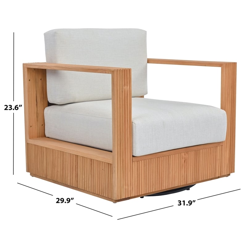 Safavieh St Lucia Teak Wood Swivel Chair in Natural / White