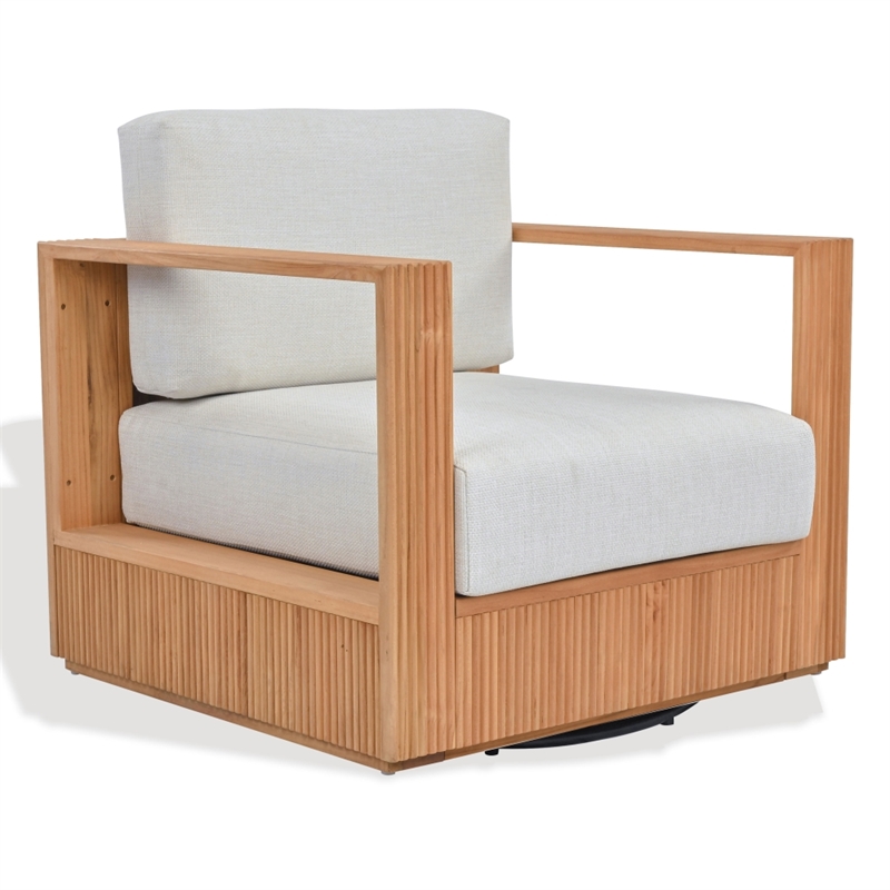 Safavieh St Lucia Teak Wood Swivel Chair in Natural / White