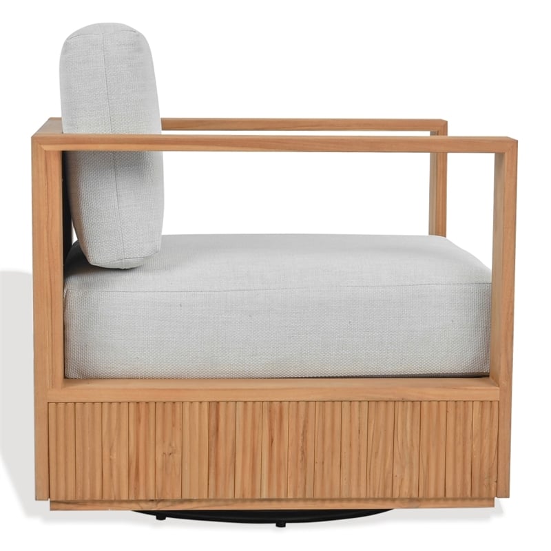 Safavieh St Lucia Teak Wood Swivel Chair in Natural / White