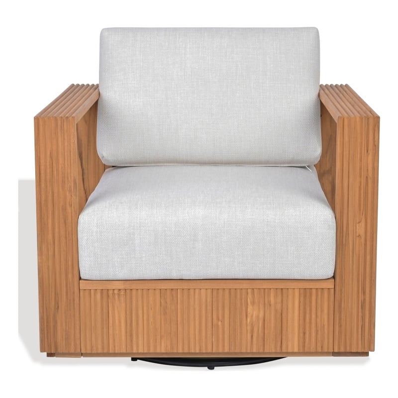 Safavieh St Lucia Teak Wood Swivel Chair in Natural / White