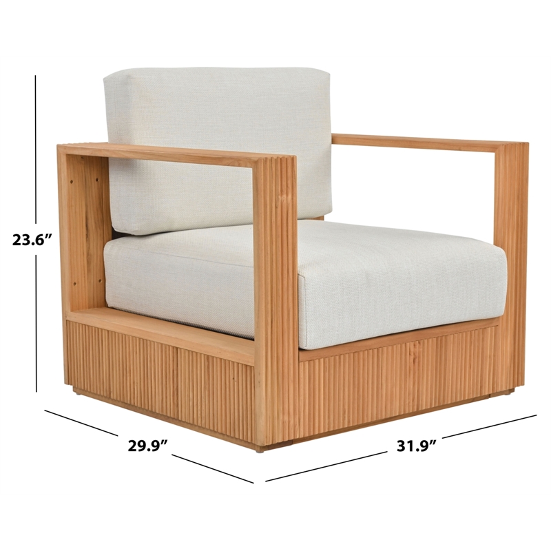 Safavieh St Lucia Teak Wood Patio Chair in Natural / White