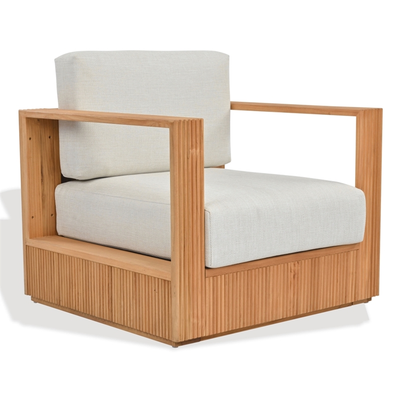 Safavieh St Lucia Teak Wood Patio Chair in Natural / White