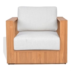 Safavieh St Lucia Teak Wood Patio Chair in Natural / White