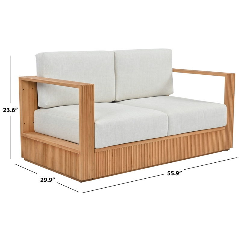 Safavieh St Lucia Teak Wood Loveseat in Natural / White