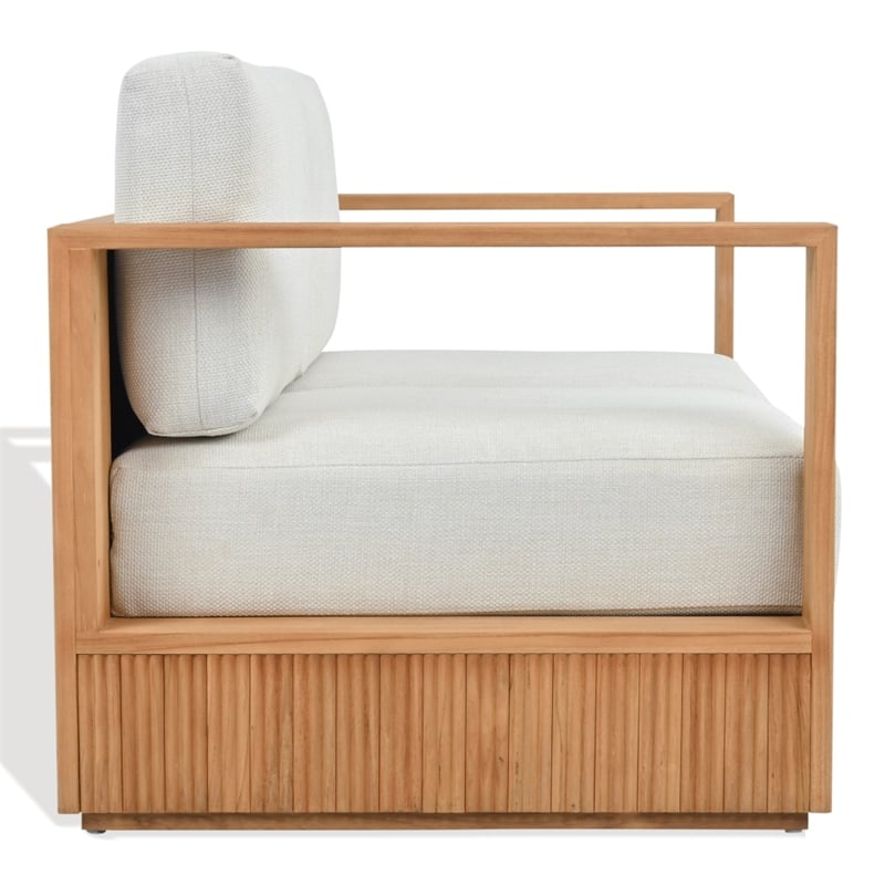 Safavieh St Lucia Teak Wood Loveseat in Natural / White