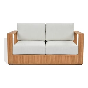 Safavieh St Lucia Teak Wood Loveseat in Natural / White