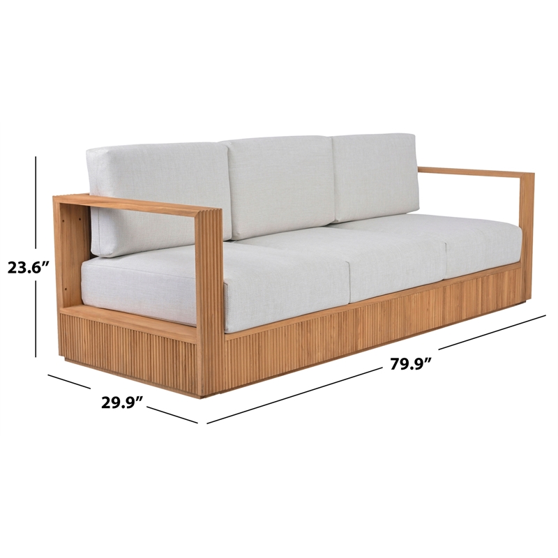 Safavieh St Lucia Teak Wood Patio Sofa in Natural / White