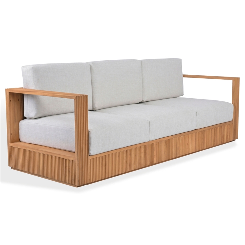 Safavieh St Lucia Teak Wood Patio Sofa in Natural / White