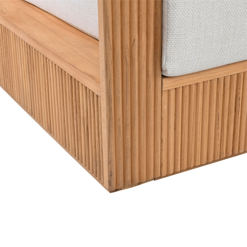 Safavieh St Lucia Teak Wood Patio Sofa in Natural / White