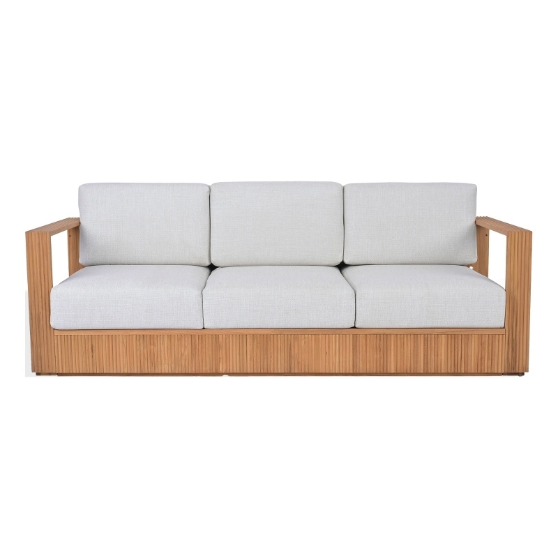 Safavieh St Lucia Teak Wood Patio Sofa in Natural / White