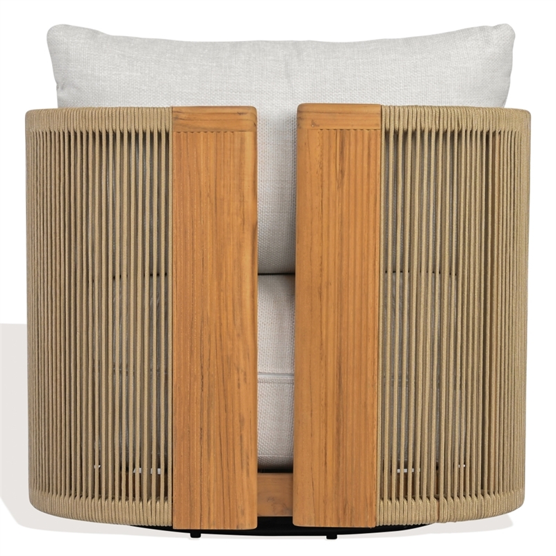 Safavieh Marina Teak Wood Swivel Patio Chair in White / Teak