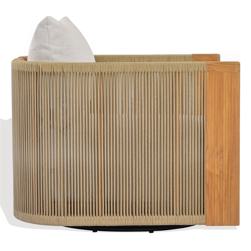Safavieh Marina Teak Wood Swivel Patio Chair in White / Teak