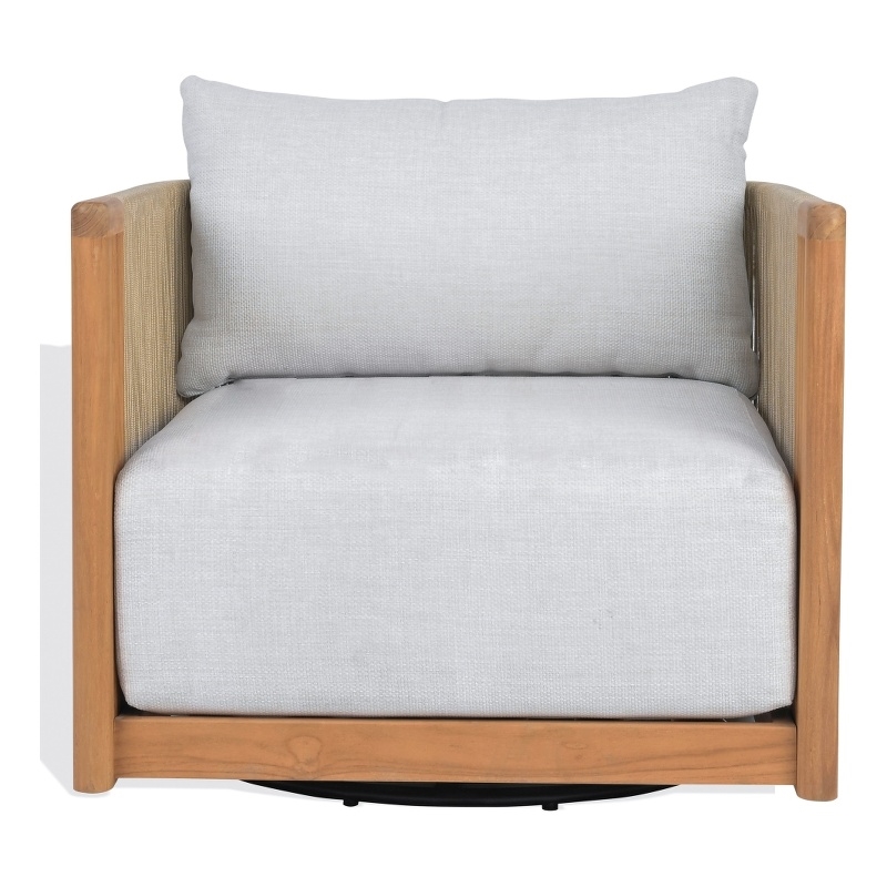 Safavieh Marina Teak Wood Swivel Patio Chair in White / Teak