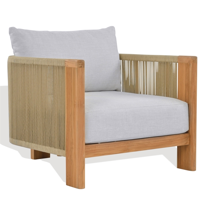 Safavieh Marina Teak Wood Patio Chair in White / Teak