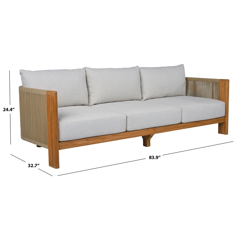 Safavieh Marina Teak Wood Patio Sofa in White / Teak