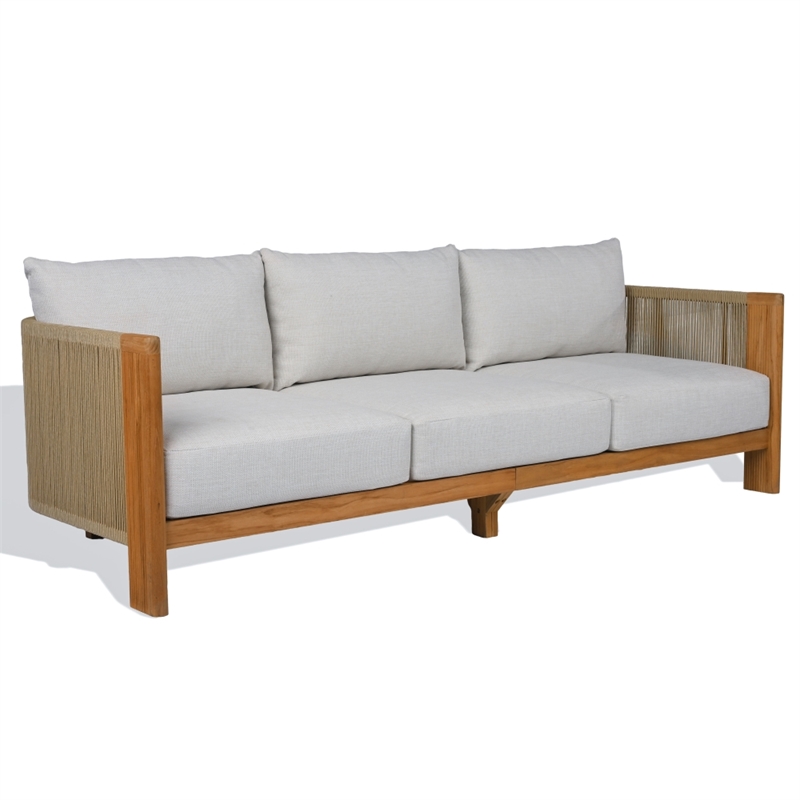 Safavieh Marina Teak Wood Patio Sofa in White / Teak