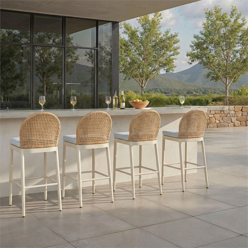 Safavieh Rosalind Aluminum Patio Counter Stool in Light Gray / Beige