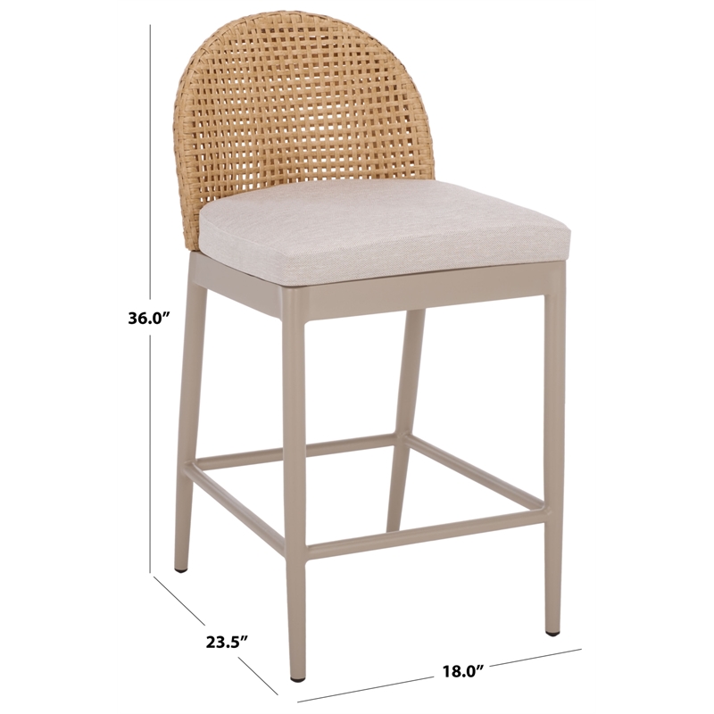 Safavieh Rosalind Aluminum Patio Counter Stool in Light Gray / Beige