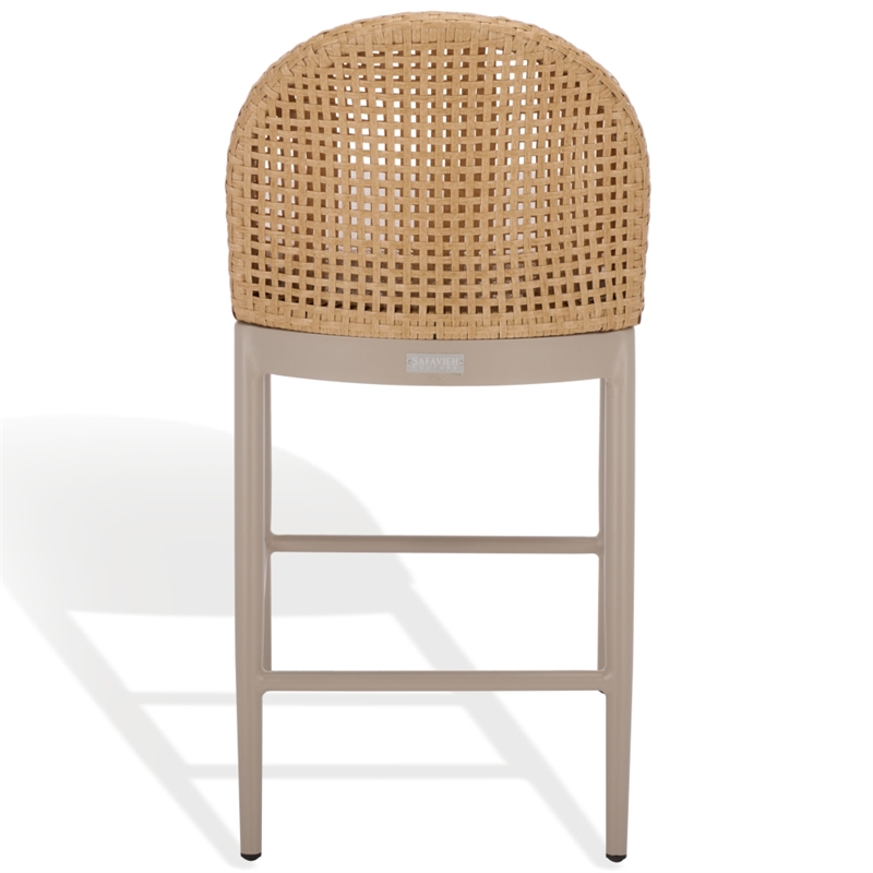 Safavieh Rosalind Aluminum Patio Counter Stool in Light Gray / Beige