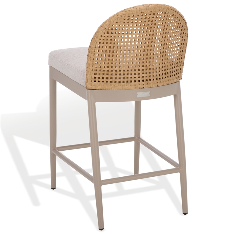 Safavieh Rosalind Aluminum Patio Counter Stool in Light Gray / Beige
