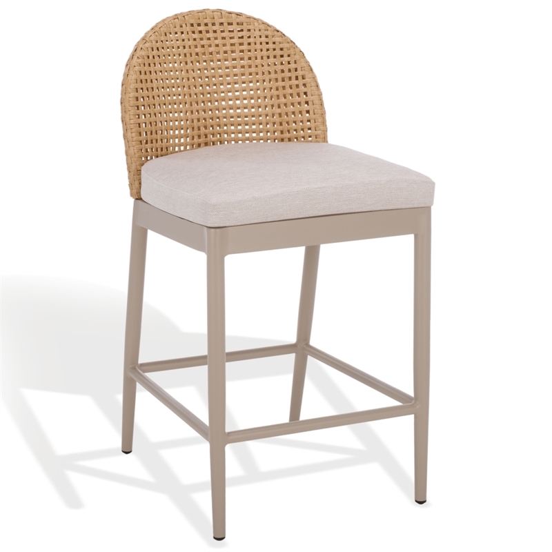 Safavieh Rosalind Aluminum Patio Counter Stool in Light Gray / Beige