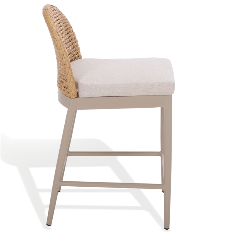 Safavieh Rosalind Aluminum Patio Counter Stool in Light Gray / Beige
