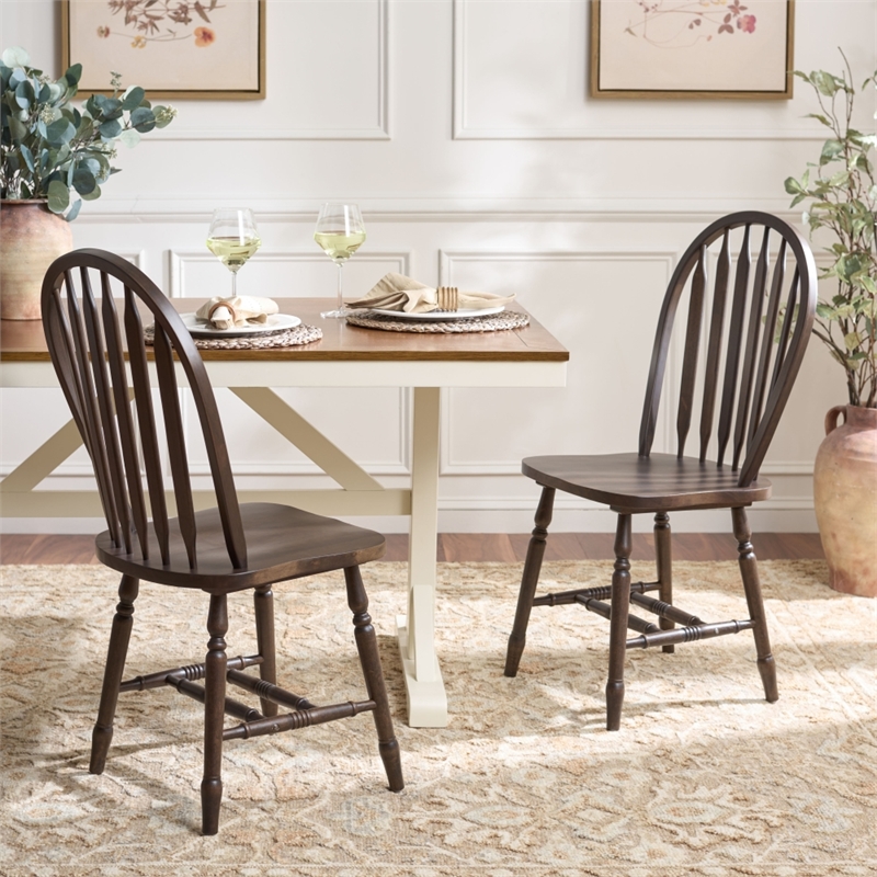 Safavieh Fazel Wood Dining Chairs in Dark Walnut