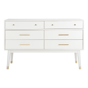 Safavieh Zack 6 Drawer Wood Dresser in White / Brass