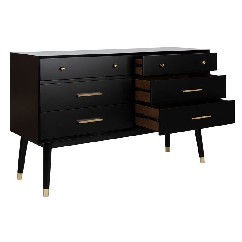 Safavieh Zack 6 Drawer Wood Dresser in Black / Brass