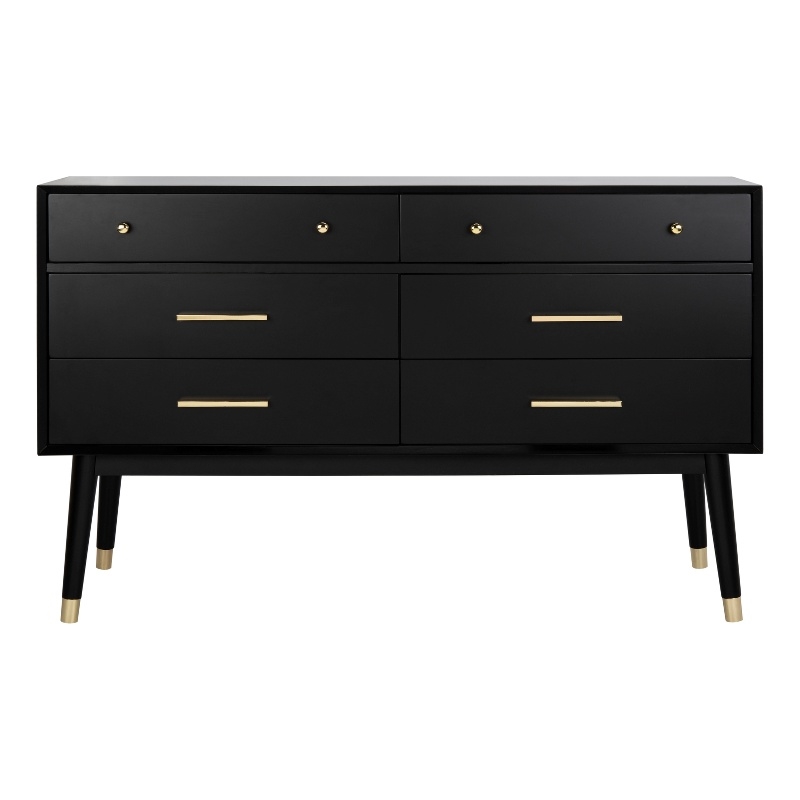 Safavieh Zack 6 Drawer Wood Dresser in Black / Brass