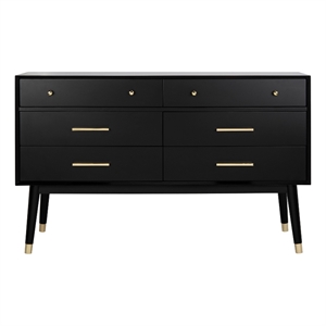 Safavieh Zack 6 Drawer Wood Dresser in Black / Brass