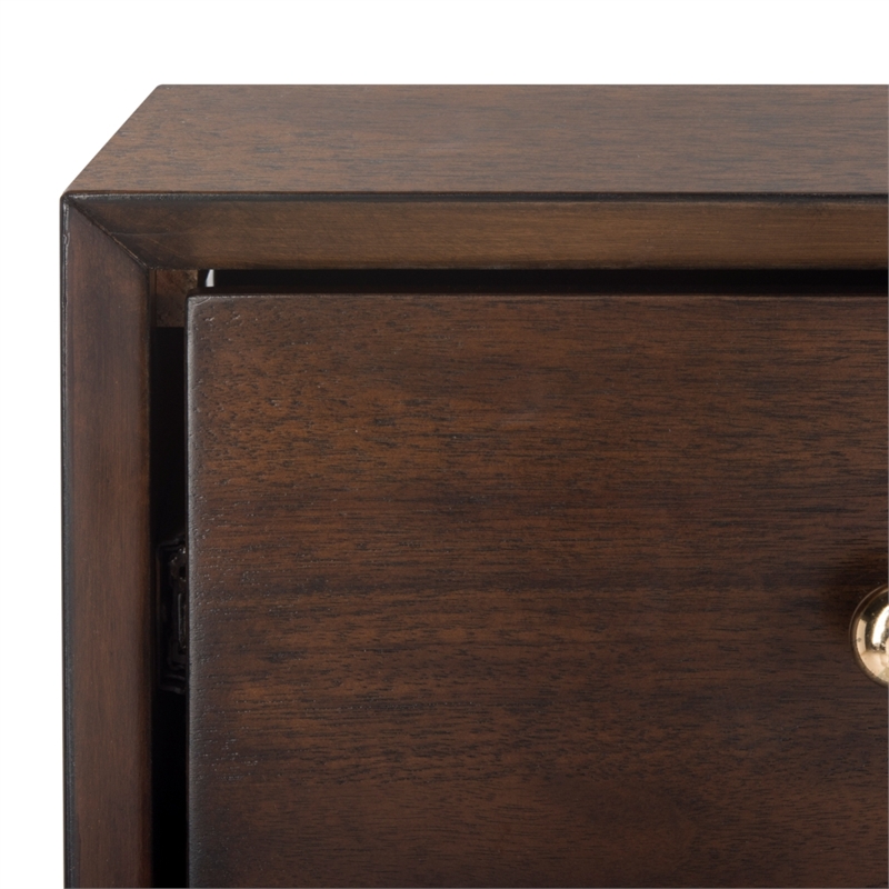 Safavieh Zack 6 Drawer Wood Dresser in Walnut / Brass