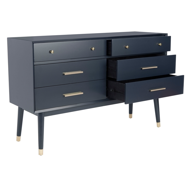 Safavieh Zack 6 Drawer Wood Dresser in Navy / Brass